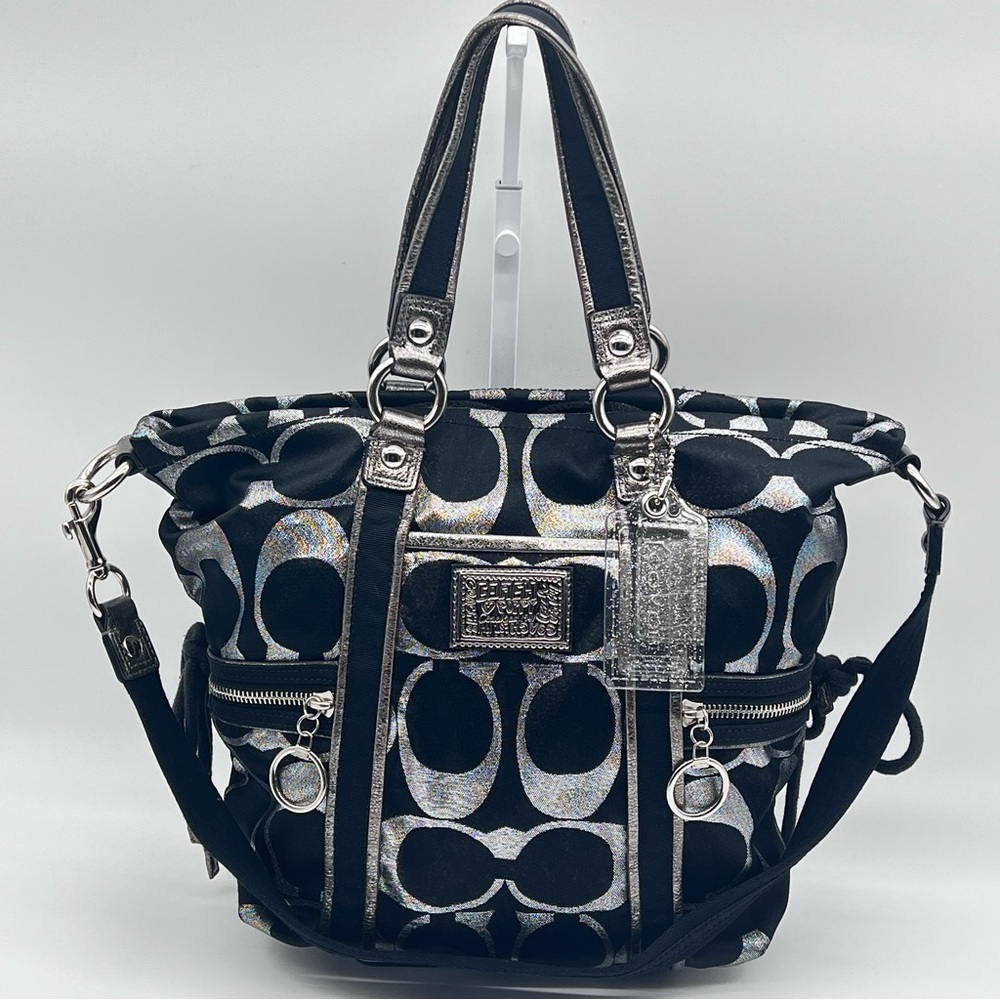 Coach Black Silver Signature Tote